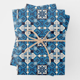 Mittelmeer-Fliesen, Portugal, Azulejo, Majolica Geschenkpapier Set