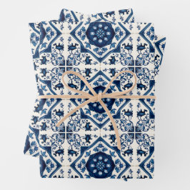 Mittelmeer-Fliesen, Portugal, Azulejo, Majolica Geschenkpapier Set