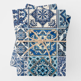 Mittelmeer-Fliesen, Portugal, Azulejo, Majolica Geschenkpapier Set