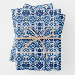 Mittelmeer-Fliesen, Portugal, Azulejo, Majolica Geschenkpapier Set