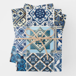 Mittelmeer-Fliesen, Portugal, Azulejo, Majolica Geschenkpapier Set