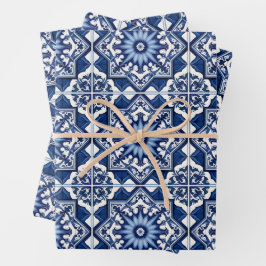 Mittelmeer-Fliesen, Portugal, Azulejo, Majolica Geschenkpapier Set