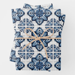 Mittelmeer-Fliesen, Portugal, Azulejo, Majolica Geschenkpapier Set