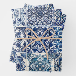 Mittelmeer-Fliesen, Portugal, Azulejo, Majolica Geschenkpapier Set