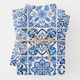 Mittelmeer-Fliesen, Portugal, Azulejo, Majolica Geschenkpapier Set