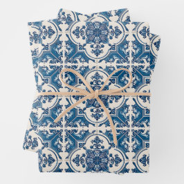 Mittelmeer-Fliesen, Portugal, Azulejo, Majolica Geschenkpapier Set
