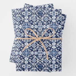 Mittelmeer-Fliesen, Portugal, Azulejo, Majolica Geschenkpapier Set