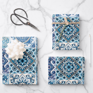 Mittelmeer-Fliesen, Portugal, Azulejo, Majolica Geschenkpapier Set