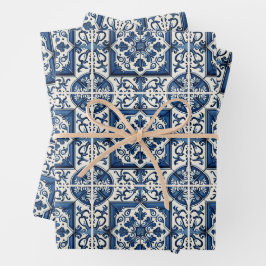 Mittelmeer-Fliesen, Portugal, Azulejo, Majolica Geschenkpapier Set