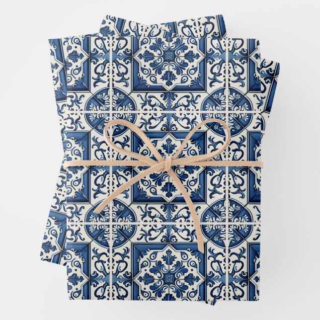 Mittelmeer-Fliesen, Portugal, Azulejo, Majolica Geschenkpapier Set (Beispiel)