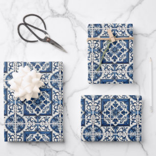 Mittelmeer-Fliesen, Portugal, Azulejo, Majolica Geschenkpapier Set