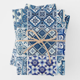 Mittelmeer-Fliesen, Portugal, Azulejo, Majolica Geschenkpapier Set