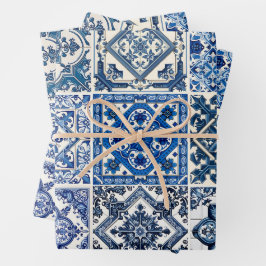 Mittelmeer-Fliesen, Portugal, Azulejo, Majolica Geschenkpapier Set