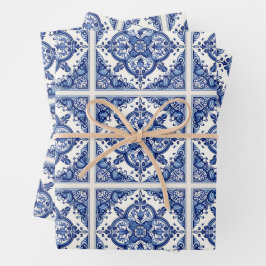 Mittelmeer-Fliesen, Portugal, Azulejo, Majolica Geschenkpapier Set