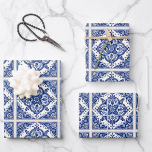Mittelmeer-Fliesen, Portugal, Azulejo, Majolica Geschenkpapier Set