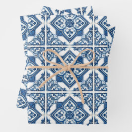 Mittelmeer-Fliesen, Portugal, Azulejo, Majolica Geschenkpapier Set