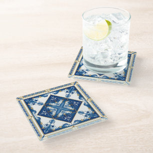 Mittelmeer-Fliesen, Portugal, Azulejo, Majolica Glasuntersetzer