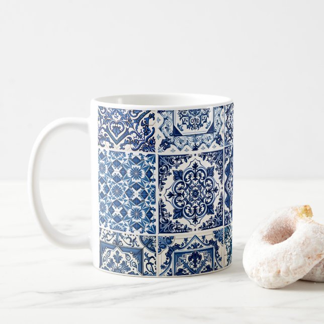 Mittelmeer-Fliesen, Portugal, Azulejo, Majolica Kaffeetasse (Mit Donut)