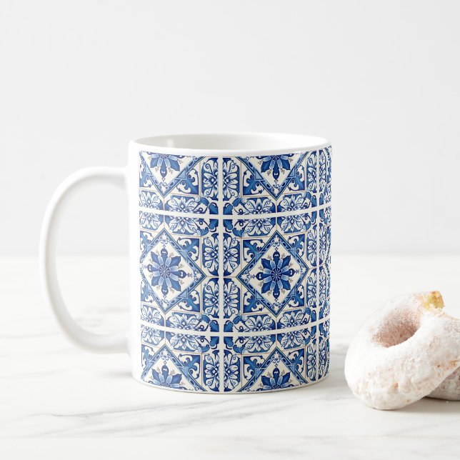 Mittelmeer-Fliesen, Portugal, Azulejo, Majolica Kaffeetasse (Mit Donut)
