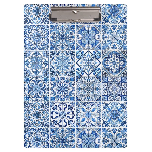 Mittelmeer-Fliesen, Portugal, Azulejo, Majolica Klemmbrett (Vorderseite)