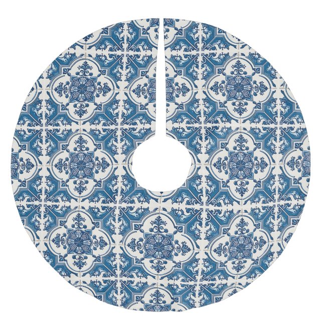 Mittelmeer-Fliesen, Portugal, Azulejo, Majolica Polyester Weihnachtsbaumdecke (Vorderseite)