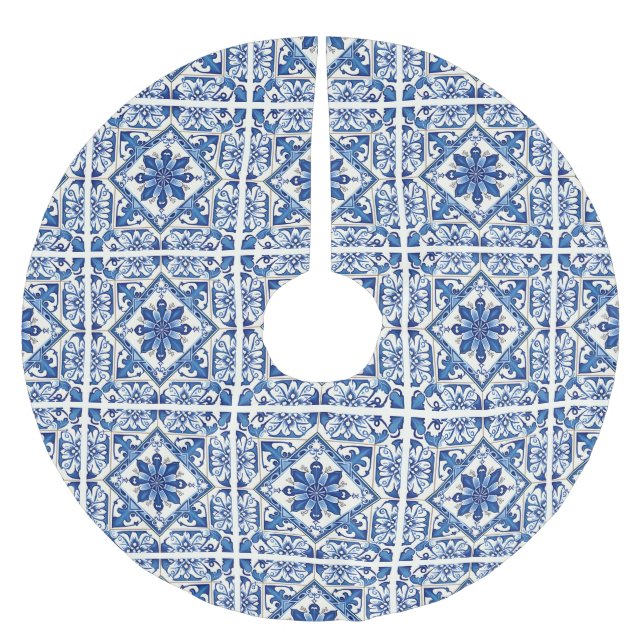 Mittelmeer-Fliesen, Portugal, Azulejo, Majolica Polyester Weihnachtsbaumdecke (Vorderseite)