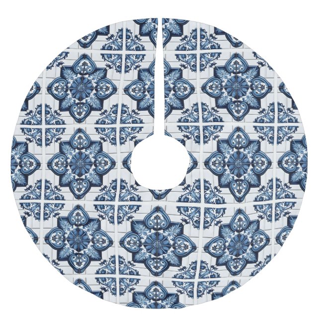 Mittelmeer-Fliesen, Portugal, Azulejo, Majolica Polyester Weihnachtsbaumdecke (Vorderseite)