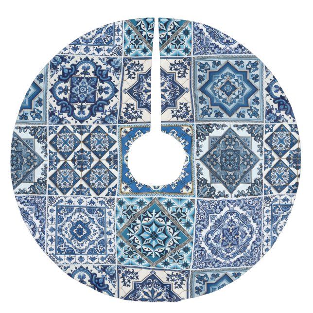 Mittelmeer-Fliesen, Portugal, Azulejo, Majolica Polyester Weihnachtsbaumdecke (Vorderseite)