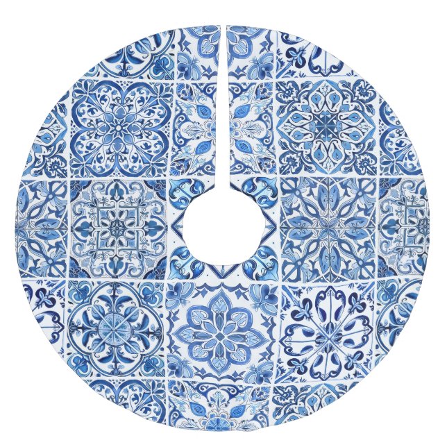 Mittelmeer-Fliesen, Portugal, Azulejo, Majolica Polyester Weihnachtsbaumdecke (Vorderseite)