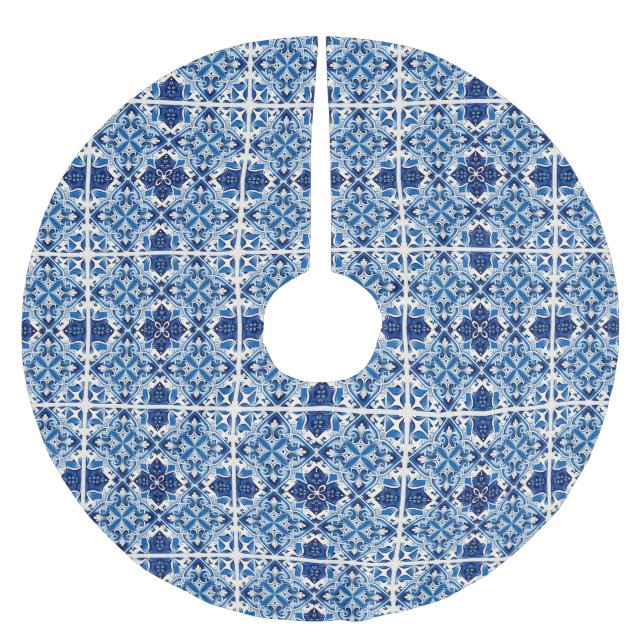 Mittelmeer-Fliesen, Portugal, Azulejo, Majolica Polyester Weihnachtsbaumdecke (Vorderseite)