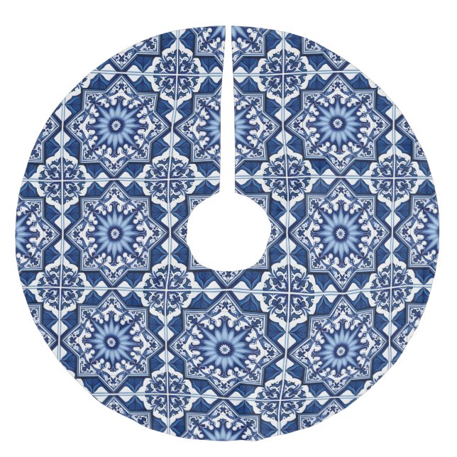 Mittelmeer-Fliesen, Portugal, Azulejo, Majolica Polyester Weihnachtsbaumdecke (Vorderseite)