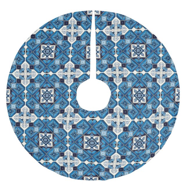 Mittelmeer-Fliesen, Portugal, Azulejo, Majolica Polyester Weihnachtsbaumdecke (Vorderseite)