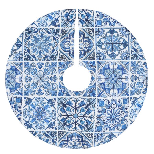 Mittelmeer-Fliesen, Portugal, Azulejo, Majolica Polyester Weihnachtsbaumdecke (Vorderseite)