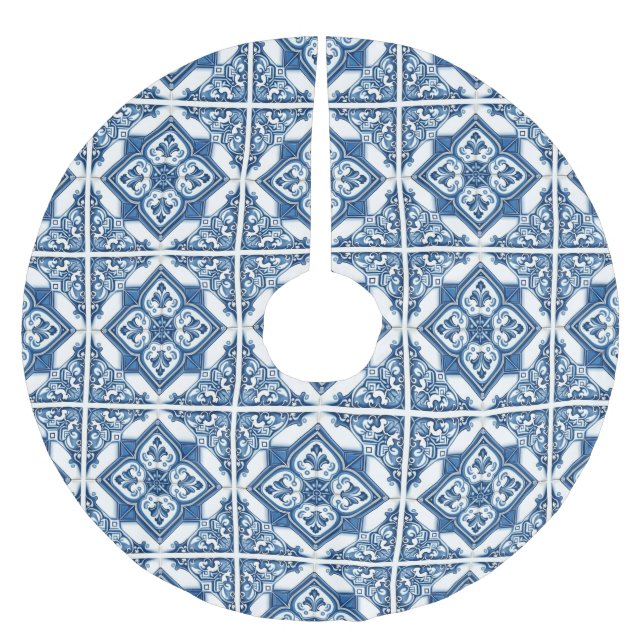Mittelmeer-Fliesen, Portugal, Azulejo, Majolica Polyester Weihnachtsbaumdecke (Vorderseite)