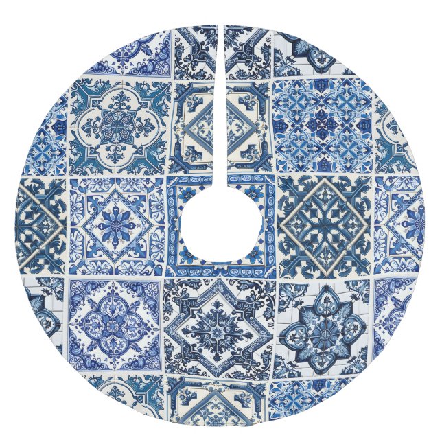 Mittelmeer-Fliesen, Portugal, Azulejo, Majolica Polyester Weihnachtsbaumdecke (Vorderseite)