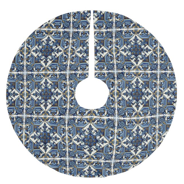 Mittelmeer-Fliesen, Portugal, Azulejo, Majolica Polyester Weihnachtsbaumdecke (Vorderseite)