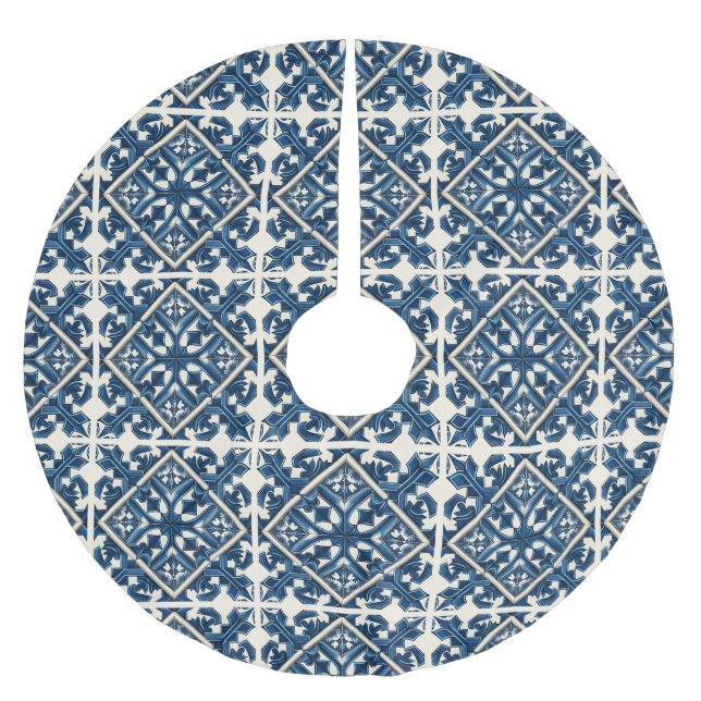Mittelmeer-Fliesen, Portugal, Azulejo, Majolica Polyester Weihnachtsbaumdecke (Vorderseite)