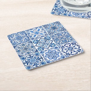 Mittelmeer-Fliesen, Portugal, Azulejo, Majolica Rechteckiger Pappuntersetzer