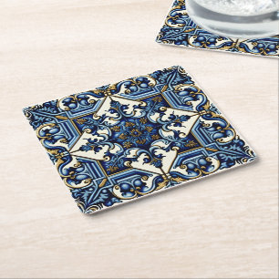 Mittelmeer-Fliesen, Portugal, Azulejo, Majolica Rechteckiger Pappuntersetzer