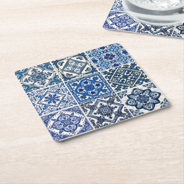 Mittelmeer-Fliesen, Portugal, Azulejo, Majolica Rechteckiger Pappuntersetzer (angewinkelt)