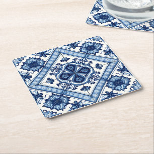 Mittelmeer-Fliesen, Portugal, Azulejo, Majolica Rechteckiger Pappuntersetzer