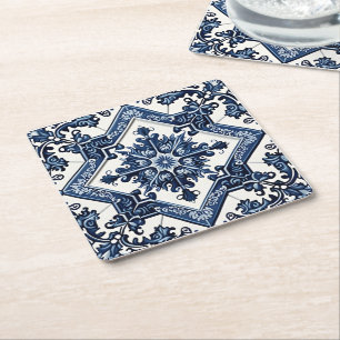 Mittelmeer-Fliesen, Portugal, Azulejo, Majolica Rechteckiger Pappuntersetzer