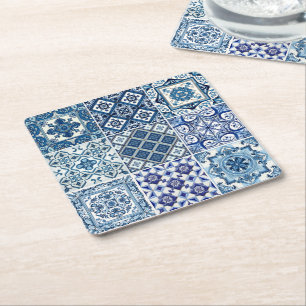 Mittelmeer-Fliesen, Portugal, Azulejo, Majolica Rechteckiger Pappuntersetzer