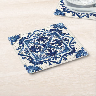 Mittelmeer-Fliesen, Portugal, Azulejo, Majolica Rechteckiger Pappuntersetzer