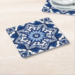 Mittelmeer-Fliesen, Portugal, Azulejo, Majolica Rechteckiger Pappuntersetzer