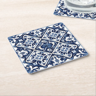 Mittelmeer-Fliesen, Portugal, Azulejo, Majolica Rechteckiger Pappuntersetzer