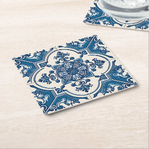 Mittelmeer-Fliesen, Portugal, Azulejo, Majolica Rechteckiger Pappuntersetzer