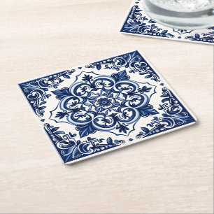 Mittelmeer-Fliesen, Portugal, Azulejo, Majolica Rechteckiger Pappuntersetzer