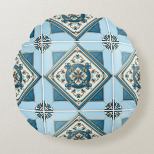 Mittelmeer-Fliesen, Portugal, Azulejo, Majolica Rundes Kissen