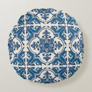 Mittelmeer-Fliesen, Portugal, Azulejo, Majolica Rundes Kissen